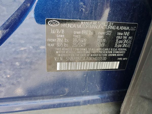 2019 HYUNDAI SANTA FE Limited, Ultimate — VINS