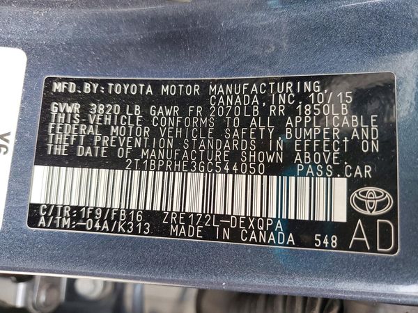 2016 TOYOTA COROLLA