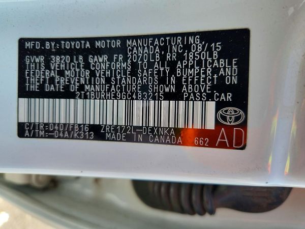 2016 TOYOTA COROLLA