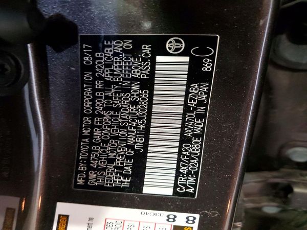 2018 TOYOTA CAMRY LE/SE/XLE/XSE — VINS