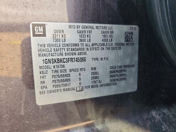 2015 CHEVROLET TAHOE LT