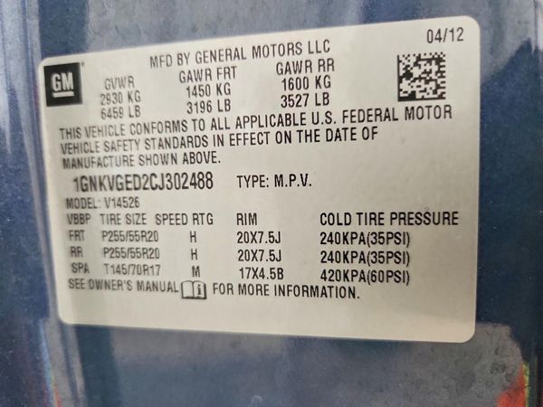 2012 CHEVROLET TRAVERSE LT