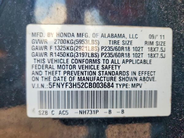 2012 HONDA PILOT EX-L