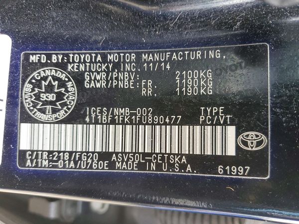 2015 TOYOTA CAMRY