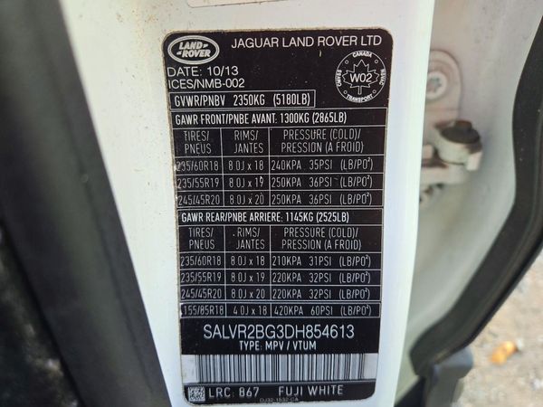 2013 LAND ROVER RANGEROVER Pure Premium — VINS