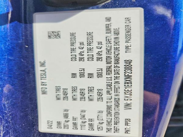 2022 TESLA MODEL 3