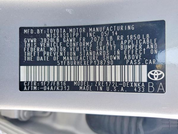 2014 TOYOTA COROLLA L/LE