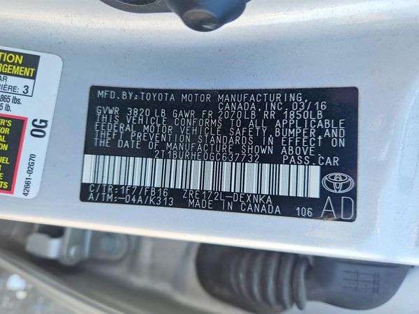 2016 TOYOTA COROLLA