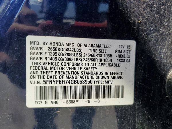 2016 HONDA PILOT EXL-N