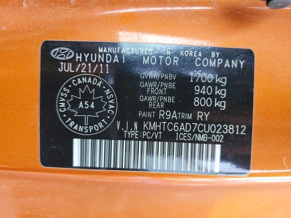 2012 HYUNDAI VELOSTER GLS(Middle grade) — VINS