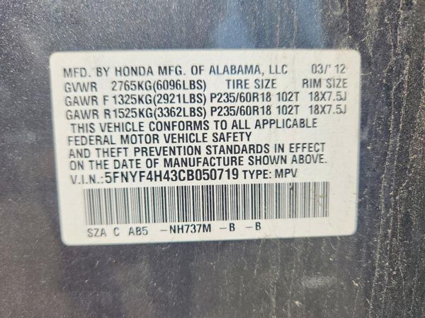 2012 HONDA PILOT EX — VINS