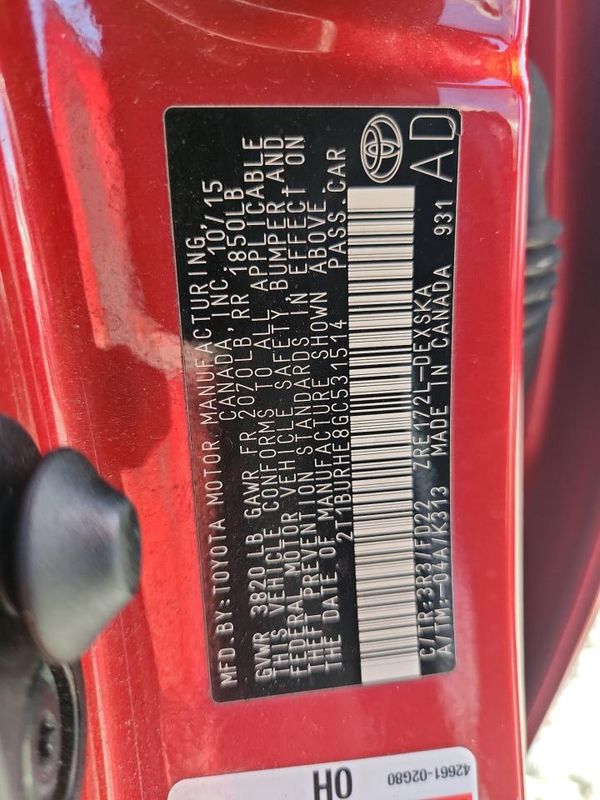 2016 TOYOTA COROLLA L/LE — VINS