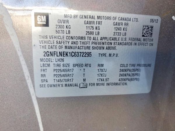 2012 CHEVROLET EQUINOX 2LT