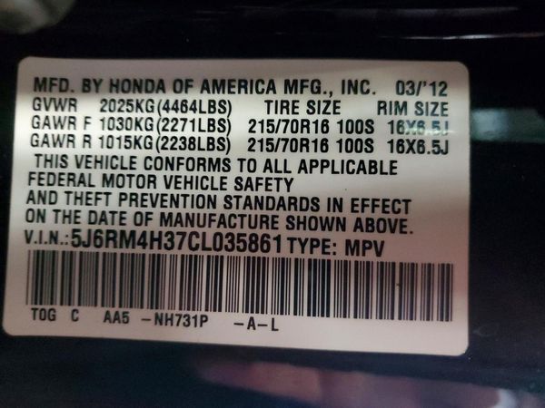 2012 HONDA CRV LX