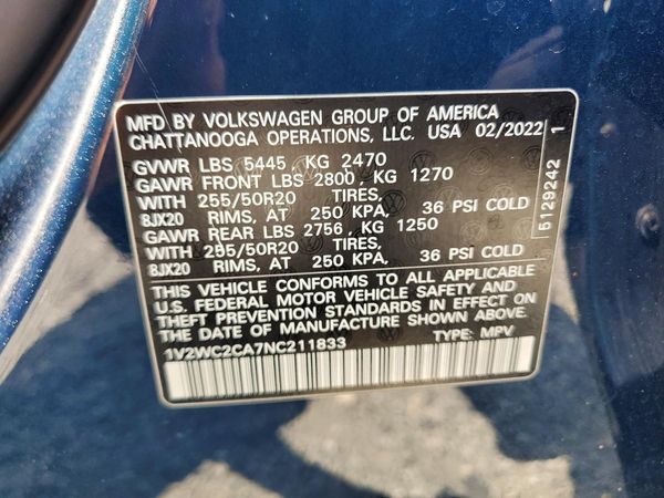 2022 VOLKSWAGEN ATLAS SE w/ Tech — VINS