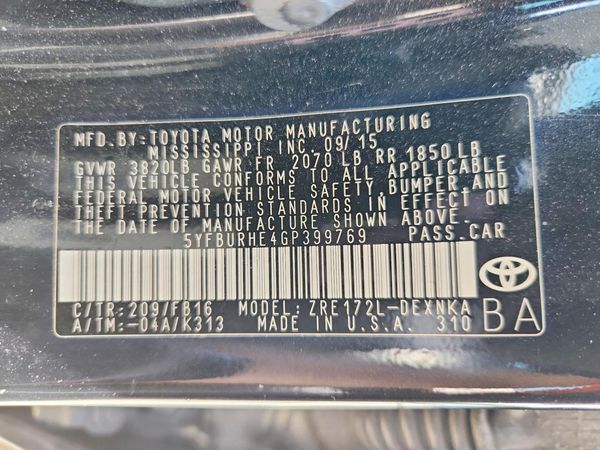 2016 TOYOTA COROLLA