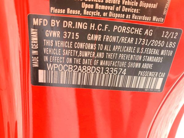 2013 PORSCHE BOXSTER S, Spyder