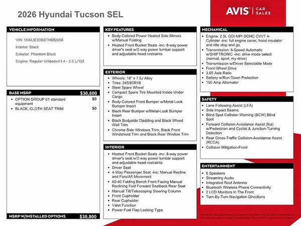 2026 HYUNDAI TUCSON SEL, SEL Plus