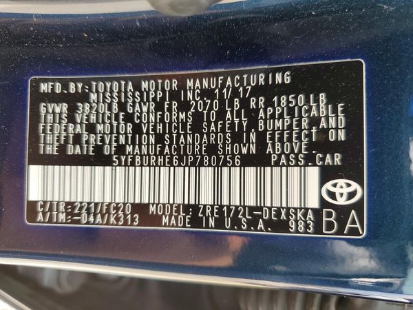 2018 TOYOTA COROLLA L/LE/SE/XLE/XSE