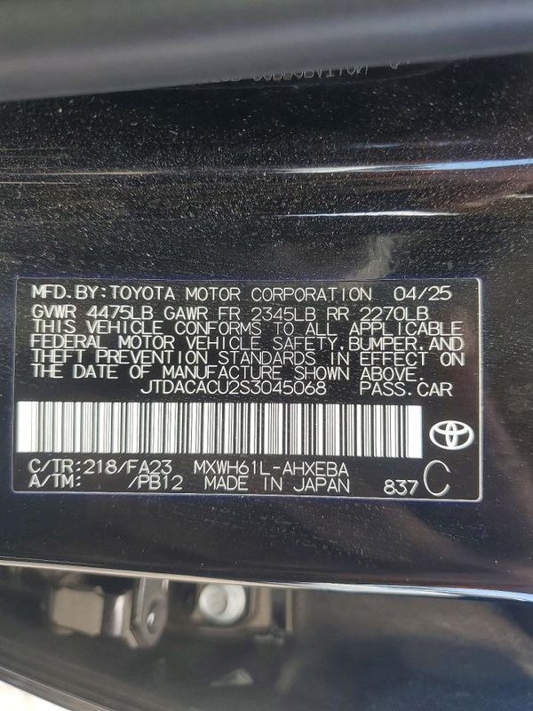 2025 TOYOTA PRIUS — VINS