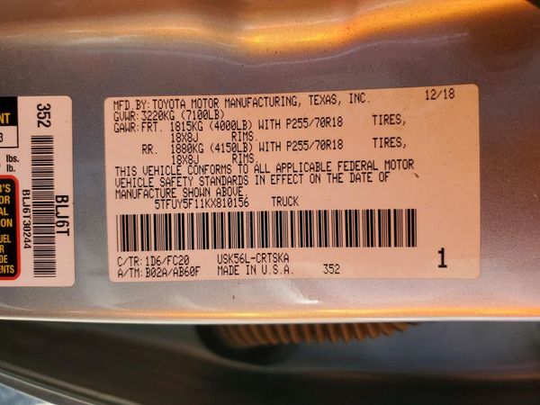 2019 TOYOTA TUNDRA SR5 Grade