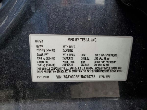2024 TESLA MODEL Y — VINS