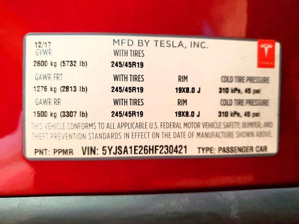 2017 TESLA MODEL S — VINS