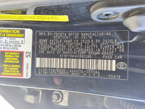 2019 TOYOTA CAMRY L/LE/SE/XLE — VINS