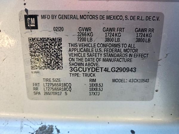 2020 CHEVROLET SILVERADO LT — VINS
