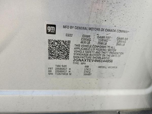 2022 CHEVROLET EQUINOX LT (2FL) — VINS