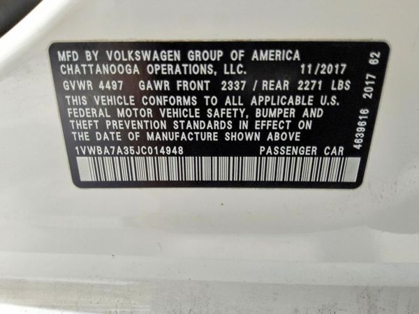 2018 VOLKSWAGEN PASSAT SE, SE w/ Technology — VINS