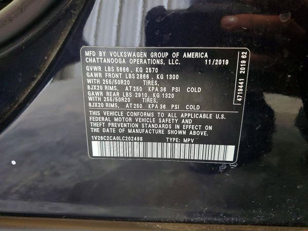 2020 VOLKSWAGEN ATLAS CROSS SPORT SE — VINS