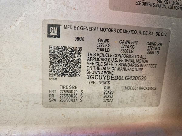 2020 CHEVROLET SILVERADO LT — VINS