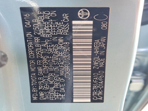 2016 TOYOTA PRIUS One/Two