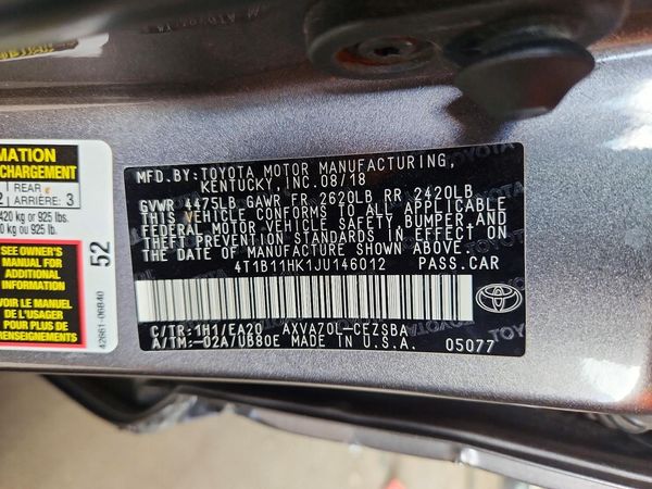 2018 TOYOTA CAMRY L/LE/SE/XLE