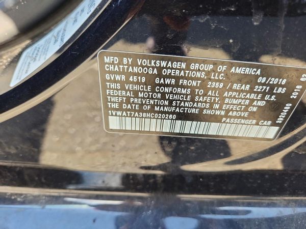 2017 VOLKSWAGEN PASSAT S