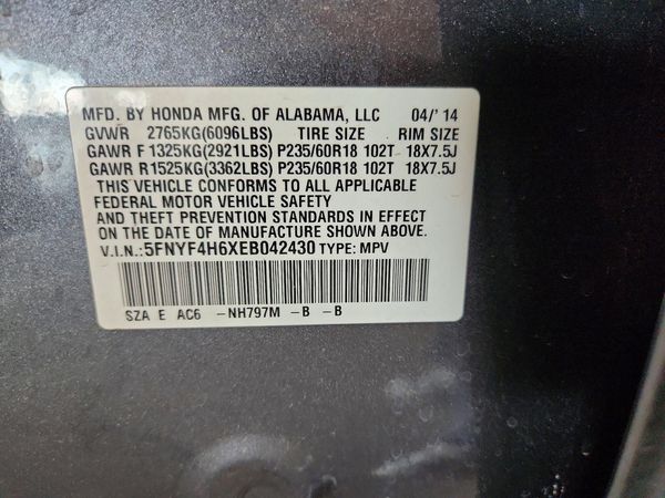 2014 HONDA PILOT EX-L with RES — VINS