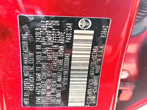 2018 TOYOTA CAMRY L/LE/SE/XLE