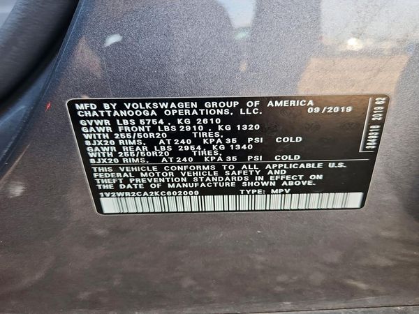 2019 VOLKSWAGEN ATLAS SE — VINS