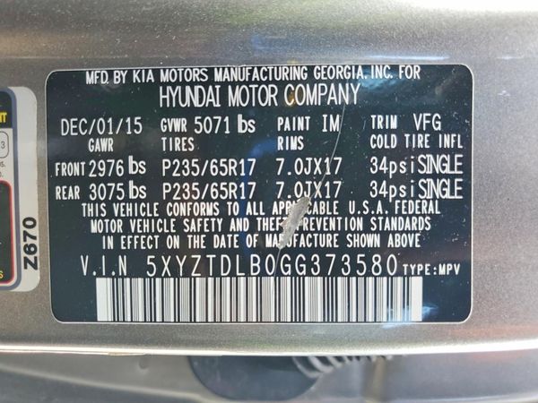 2016 HYUNDAI SANTA FE Base — VINS