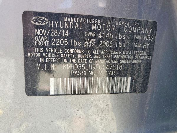 2015 HYUNDAI ELANTRA GLS(Middle grade) — VINS
