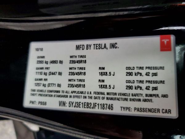 2018 TESLA MODEL 3