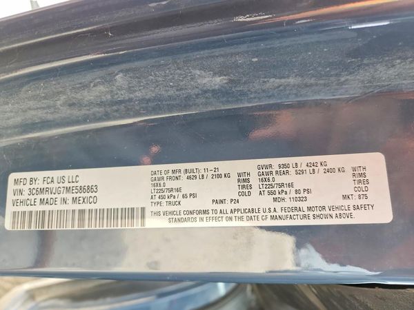 2021 RAM PROMASTER 3500 — VINS
