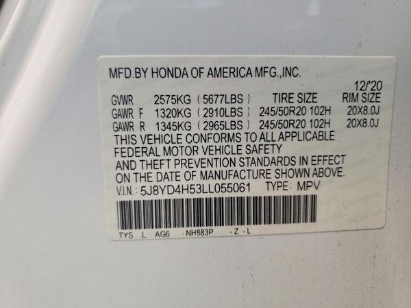 2020 ACURA MDX SH-AWD TECH 7P — VINS