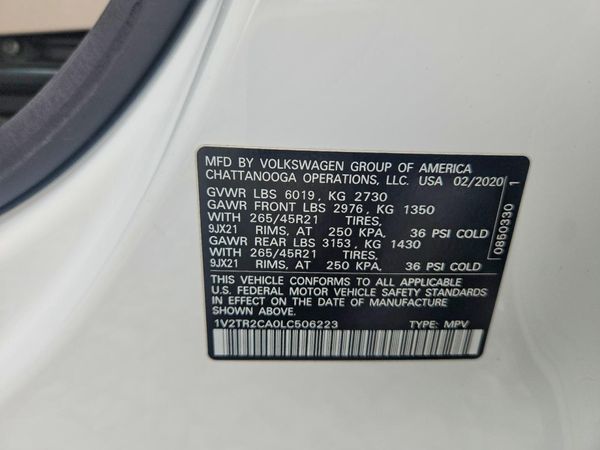 2020 VOLKSWAGEN ATLAS 4Motion SEL Premium — VINS