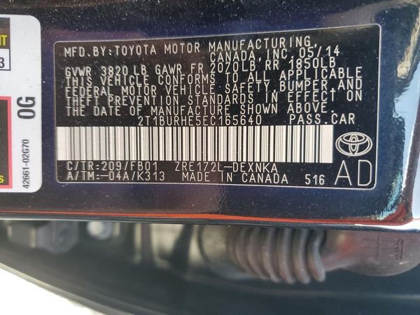 2014 TOYOTA COROLLA L/LE — VINS