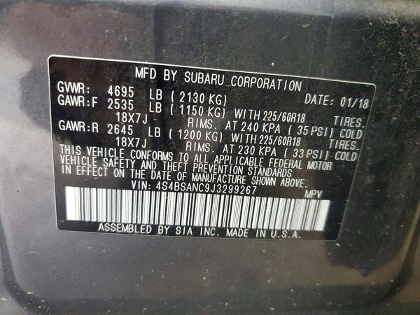 2018 SUBARU OUTBACK Limited+M/R+ES+NAVI — VINS
