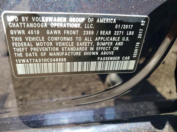 2017 VOLKSWAGEN PASSAT