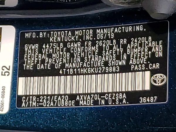 2019 TOYOTA CAMRY L/LE/SE/XLE
