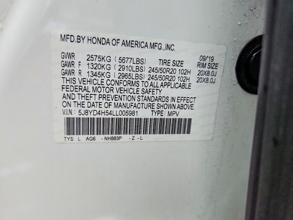 2020 ACURA MDX SH-AWD TECH 7P — VINS